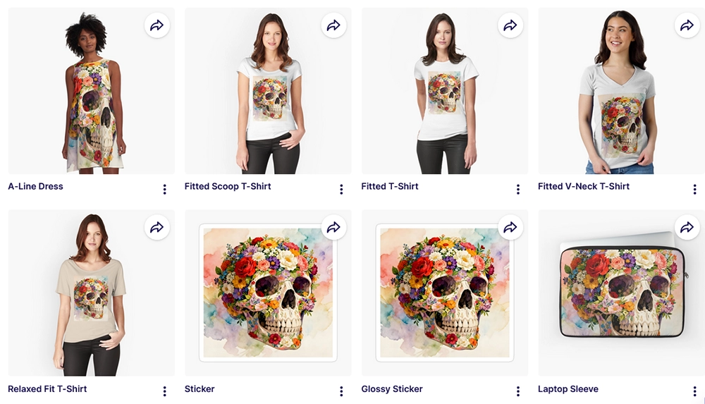 different products, sizes and styles