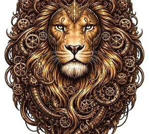 Steampunk Lion Head with Intricate Cogs & Gears Steampunk Lion Head with Intricate Cogs & Gears